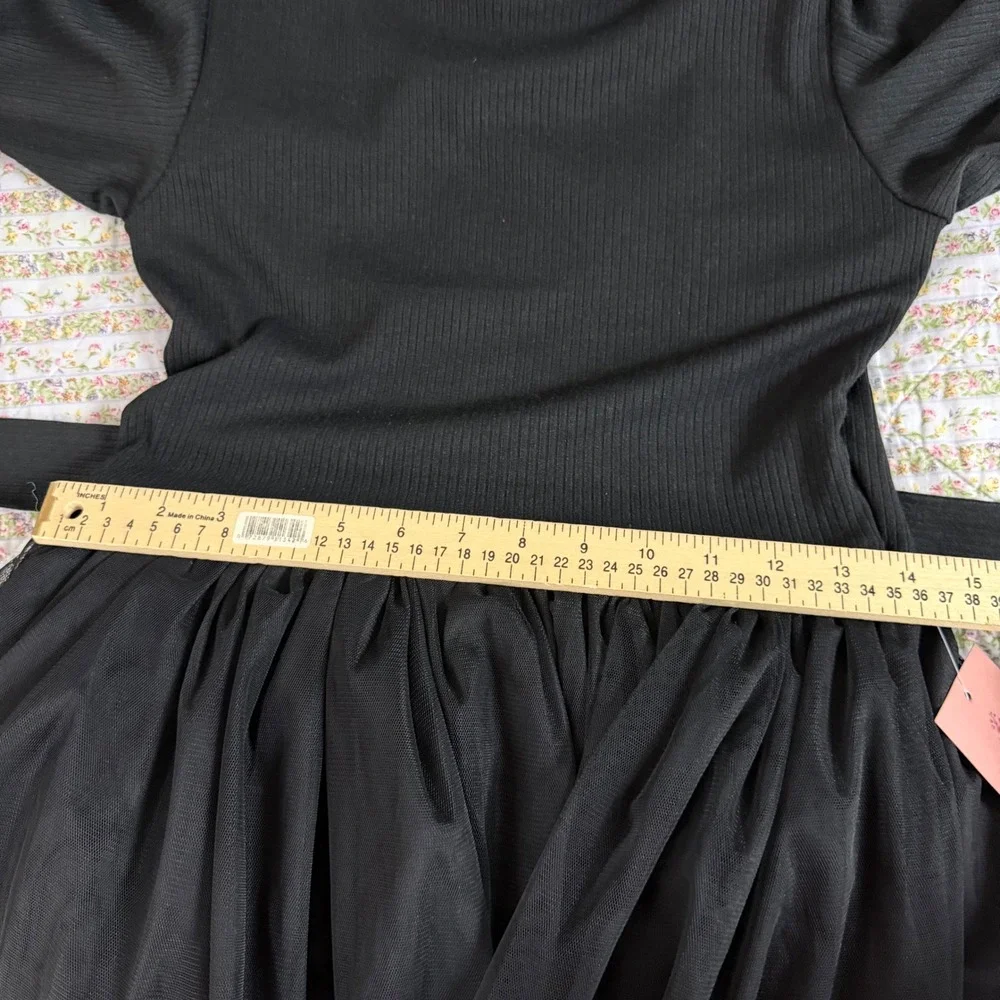 NEW‎ Ivy City Co Cosette Midi Dress Black Ribbed Tulle Tiered Womens Small - Picture 9 of 10